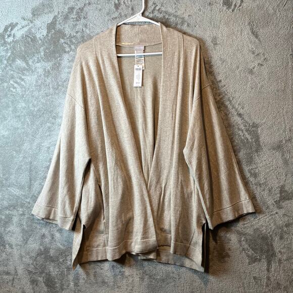 Chicos Cotton Cashmere Blend Cardigan Color Cream Tan Women’s S/M Comfort New - Picture 1 of 5